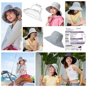Oh Sunny gray fisherman bucket hat with arm covers & bag carrier NWT